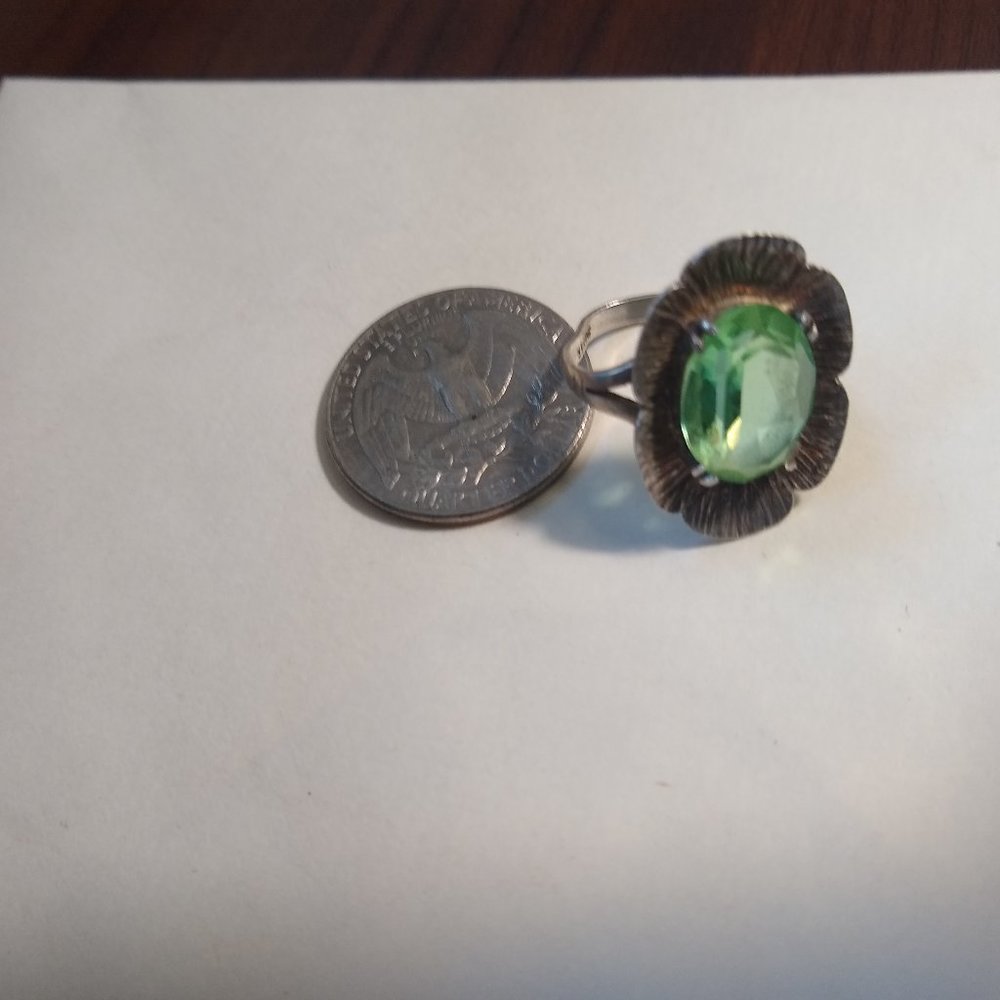 Statement green glass and silver 60's ring